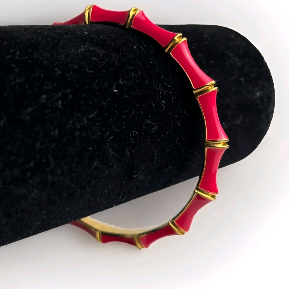STELLA & DOT Pink Julep Bamboo Enamel Bangle Bracelet 2.5" Diam.